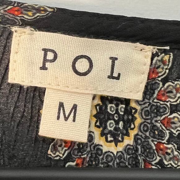 POL Boho Peasant Black Floral Artisan Midi Dress Cinched Waist Tassels Indie M - Picture 2 of 14